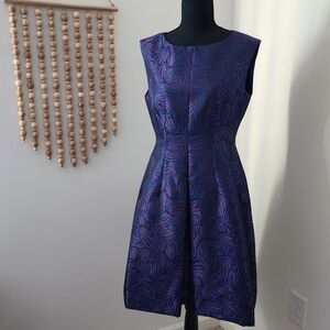 Anne Klein Sleeveless Knee Length Dress Womns 8 NWT Blue Maroon City Chic Preppy